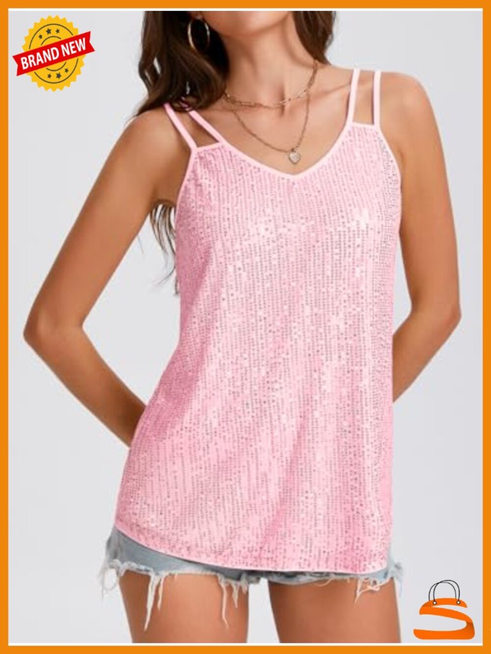 Sequin Tank Top V Neck Sparkly Party Club Night Disco Concert Outfits - Picture 2 of 6